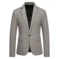 Men's casual gray plaid blazer detail, vintage single-button notch lapel suit jacket. - S / Tops / Light Gray