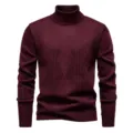 Men Burgundy Turtleneck Sweater Casual Cable Knit Pullover Winter Warm Long Sleeve Top - L / Tops / Burgundy