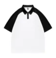 Men short sleeve polo shirt contrast color raglan summer casual top stylish detail view - M / Tops / White