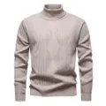 Men's Beige Turtleneck Cable Knit Sweater Thickened Warm Winter Pullover Casual Top - L / Tops / Beige