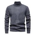 Men's dark grey cable knit turtleneck sweater, thick warm pullover winter knitwear. - L / Tops / Light Gray