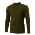 Thermal mock neck long sleeve T-shirt for men and women, solid color autumn winter base layer. - Army Green