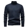 Men's dark blue turtleneck knit sweater, warm thick pullover with diamond pattern for winter. - Dark Gray