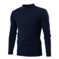 Men Women Double Sided Fleece Mock Neck Long Sleeve T Shirt Autumn Casual Thermal Top - Navy Blue