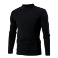 Vista detallada de la textura de la tela de la camiseta térmica de manga larga. - M / Tops / Negro