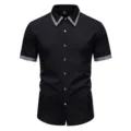 Camicia Casual Estiva Uomo Maniche Corte Nera Motivo Pied-de-Poule con Bottoni Top - Taglia S / Top / Nero