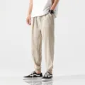 Men casual linen harem pants summer breathable cotton loose drawstring trousers beige style - M / Bottoms / Off White
