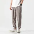 Men casual linen harem pants breathable summer trousers loose fit plus size grey brown - M / Bottoms / Light Gray