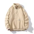 Men's half-zip fleece sweatshirt casual autumn winter warm pullover outerwear top - S / Tops / Khaki
