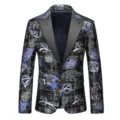 Men's stylish single button blazer fashion printed slim fit suit jacket formal wear - M / Tops / Blue