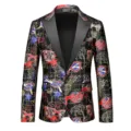 Men's fashion casual blazer single button stylish printed suit jacket main view display - M / Tops / Black