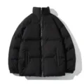 Uomo inverno tinta unita collo alto piumino casual caldo cappotto pane capospalla. - Nero
