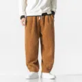 Pantalon Sarouel Homme Velours Côtelé Marron Large Hiver Casual Coupe Ample Mode - M / Bas / Jaune Orangé