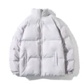 Giacca imbottita tinta unita con collo alto, cappotto invernale casual per uomo e coppie. - Grigio chiaro