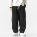 Pantalon Harem Casual en Velours Cotes Noir Homme Coupe Ample Cordon de Serrage Neuf - M / Bas / Noir