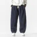 Pantalon Casual Homme Bleu Foncé Velours Côtelé Large Harem Hiver Chaud Droit Variant - M / Bas / Bleu marine