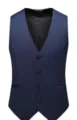 Men solid color slim suit vest detail view showing V-neck, buttons and fine pocket tailoring. - M / Tops / Navy Blue