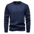Donkerblauwe heren kabeltrui gebreid, casual ronde hals dikke thermische trui voor herfst winter. - L / Tops / Blauwgrijs