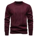 Heren wijnrode ronde hals gebreide trui winter dik warm casual pullover ruit patroon - L / Tops / Bordeauxrood