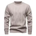 Heren dikke casual ronde hals gebreide truien warme lange mouw trui met ruitpatroon. - L / Tops / Beige