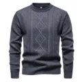 Herren dunkelgrauer winterdicker Zopfmuster Pullover mit Diamantmuster Rundhalsausschnitt - Hellgrau