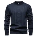 Herren dunkelblauer Thermopullover mit Rundhalsausschnitt und modischem Rautenmuster. - Dunkelgrau