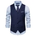 Men's business casual suit vest with long sleeve dress shirt, professional and stylish look. - Navy Blue