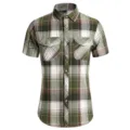 Men's short sleeve plaid work shirt, casual button down shirt with double chest pockets. - M / Tops / Green