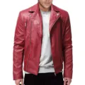 Heren rode kunstlederen motorjas slim fit casual bovenkleding met metalen ritsen en stijlvol revers. - S / Tops / Rood