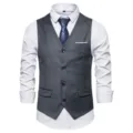 Gilet de costume d'affaires décontracté pour homme avec chemise manches longues, uni - S / Hauts / Gris foncé