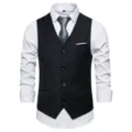 Vue détaillée du gilet de costume pour homme, avec boutons simples et coupe classique. - S / Hauts / Noir