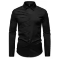 Modisches schwarzes Herren Langarm Hemd mit einzigartigem Plissee Design und Knopfleiste. - S / Oberteile / Schwarz