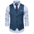 Men's business casual suit vest with long-sleeve dress shirt and tie solid color waistcoat. - Aqua