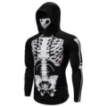 Sweat à capuche à manches longues avec imprimé tête de mort et masque facial assorti pour le fitness. - S / Hauts / Noir