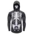 Mens dark grey skeleton hoodie with mask, stretchy long sleeve fitness ninja t-shirt. - S / Tops / Gray