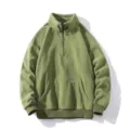Men's half-zip fleece sweatshirt detail showing soft texture, high collar and pocket. - S / Tops / Army Green
