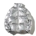 Piumino invernale lucido argento da uomo, cappotto corto collo alto imbottito molto caldo. - Taglia M / Top / Argento