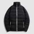 Black stand collar puffer jacket for men and women, warm winter casual padded coat with zipper. - M / Tops / Gray