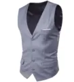 Gilet de costume homme slim gris casual affaires gilet formel elegant simple boutonnage - S / Hauts / Gris clair