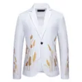 Heren witte blazer jas met stijlvolle gouden tarwe print voor modieuze gelegenheden. - M / Tops / Wit