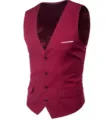 Gilet de costume homme slim business decontracté col en v mariage ceremonie haut élégant - S / Hauts / Bordeaux
