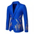 Heren Koningsblauw Goud Tarwe Print Enkele Knop Blazer Mode Casual Kostuum Jas - M / Tops / Saffierblauw