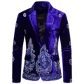 Men's Royal Blue Velvet Suit Jacket Silver Embroidery Paisley Party Prom Blazer - S / Tops / Blue