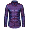 Camisa de hombre morada azul jacquard manga larga estilo casual elegante vista detalle - S / Tops / Púrpura