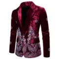 Men's Luxury Burgundy Velvet Blazer With Silver Embroidery For Party Evening Suit - S / Tops / Burgundy