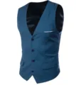 Gilet de Costume Homme Slim Business Casual Col en V Simple Boutonnage Mode Chic - S / Hauts / Bleu saphir