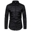 Camisa de hombre negra jacquard manga larga parte superior casual estilo club moda. - S / Tops / Negro