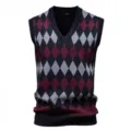 Men's V-Neck Knitted Sweater Vest Classic Argyle Pattern Sleeveless Pullover Top for Autumn - L / Tops / Navy Blue