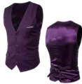 Men purple suit vest slim fit business casual waistcoat front back view smart stylish apparel - S / Tops / Purple