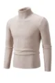 Men's slim fit turtleneck ribbed sweater autumn winter casual solid color knit pullover. - M / Tops / Off White